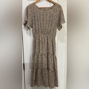 Tan Polka Dot Tiered Dress